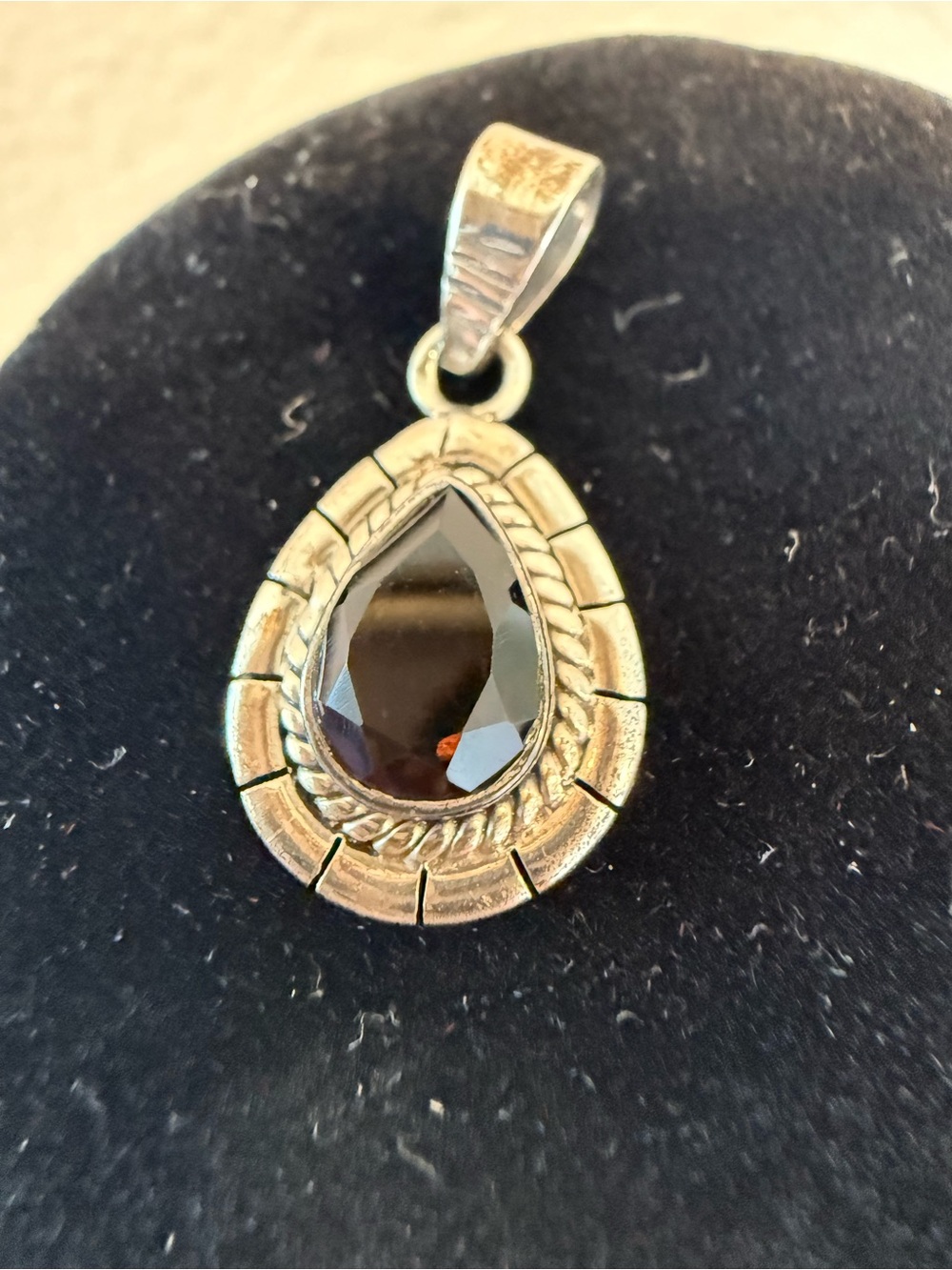 Sterling-Silver Teardrop Pendant with Dark Smoky Quartz Gem
